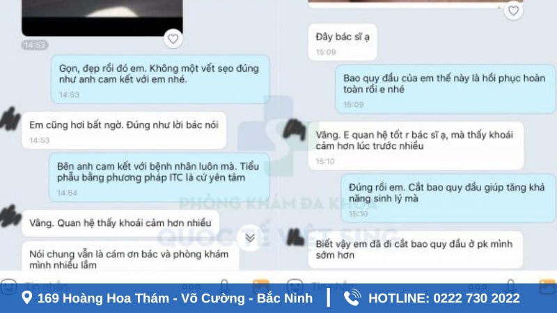 Phản hồi tích cực từ người bệnh sau cắt bao quy tại Việt Sing