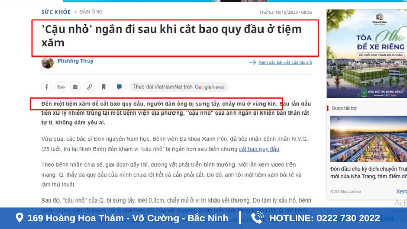 Rủi do khi tự ý cắt bao quy đầu tại nhà 